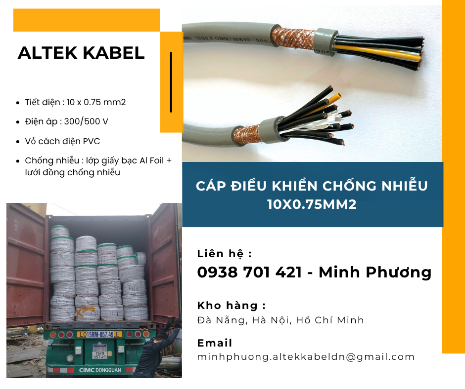 Cáp điều khiển chống nhiễu 10x0.75mm2 dùng cho công trình Huế, Gia Lai, Hà Nội